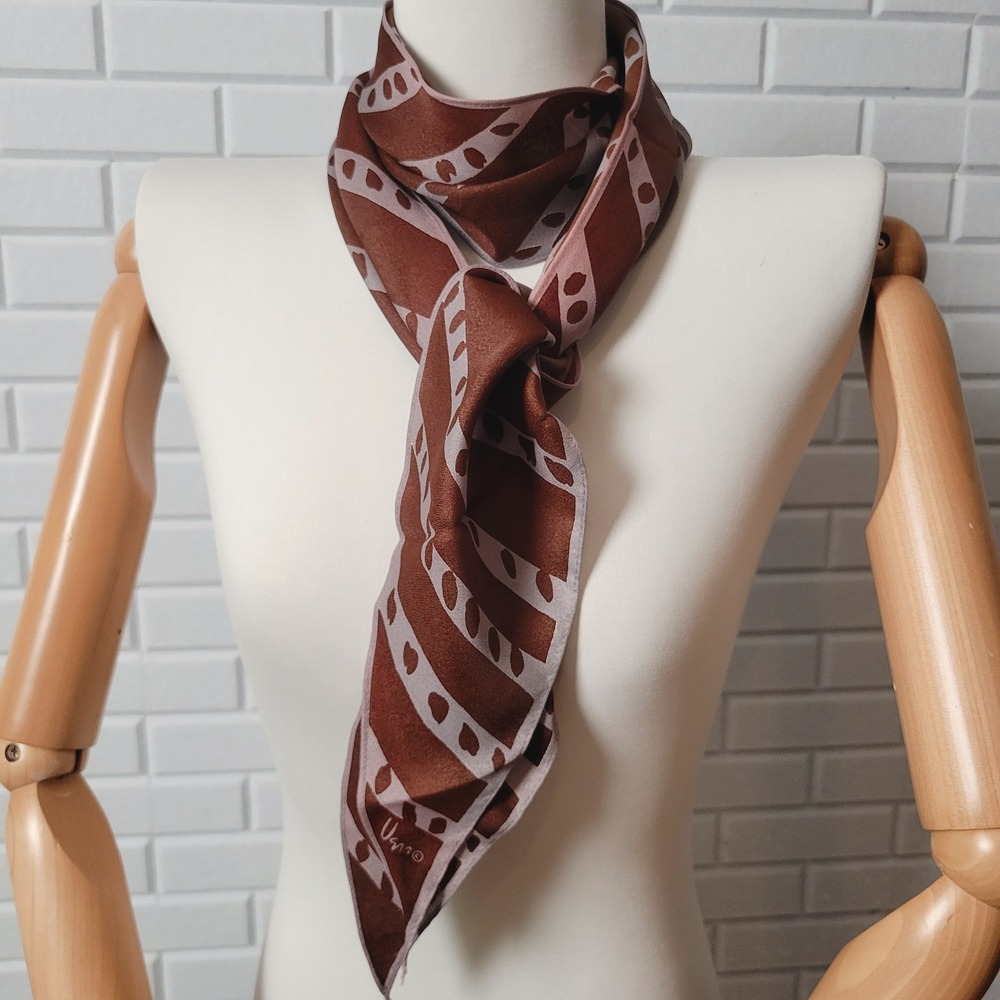 Vintage 1970s Vera Neumann Scarf Brown Ombre Blue Mauve Acetate Crepe Mod